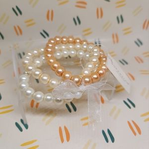 3 Faux Pearl Stretchy Bracelets White, Cream, and Peach